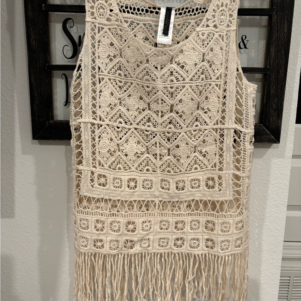 Boho Crochet Fringe Top - Cream